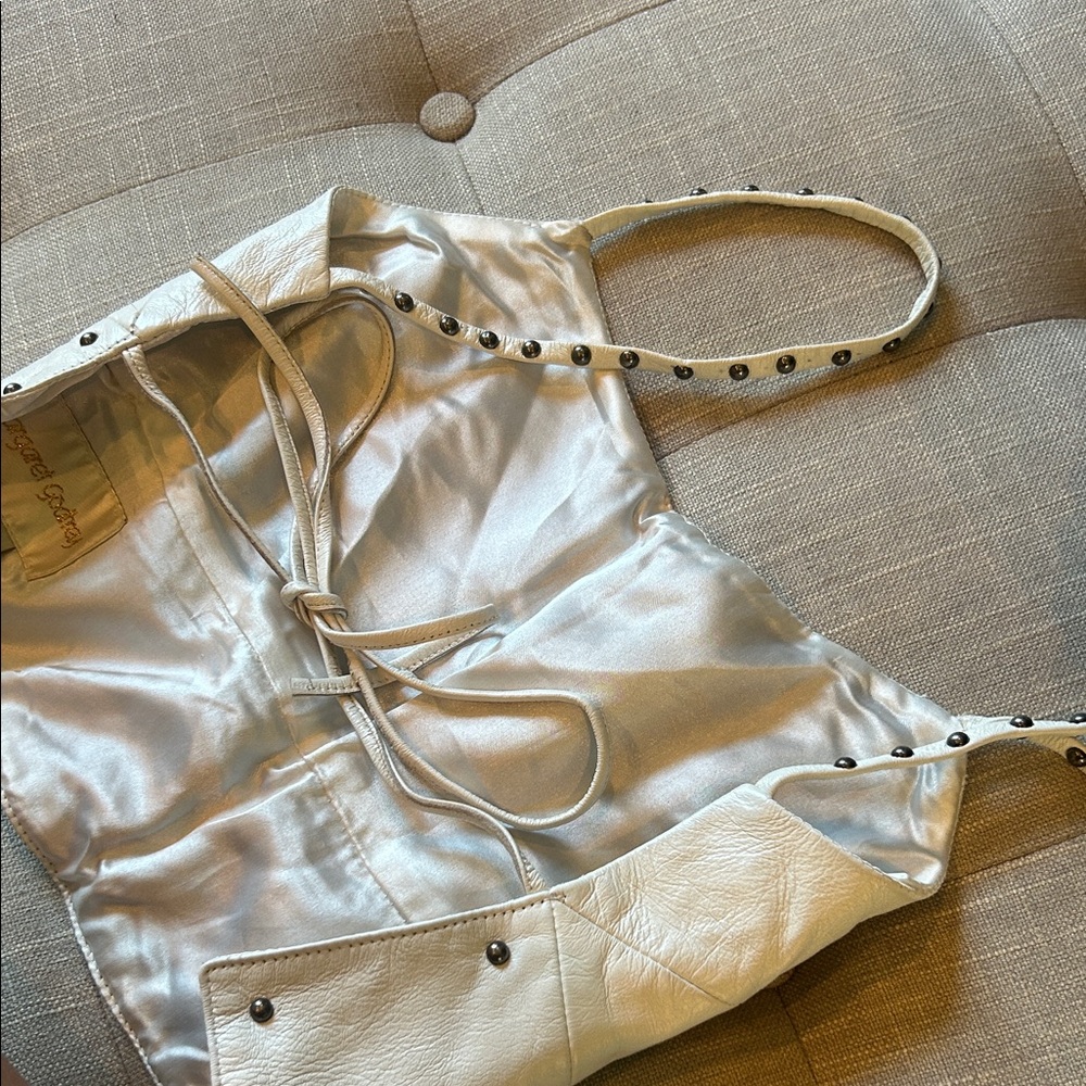 Margaret Godfrey 100% White Leather Backless Studded Top Size Small
